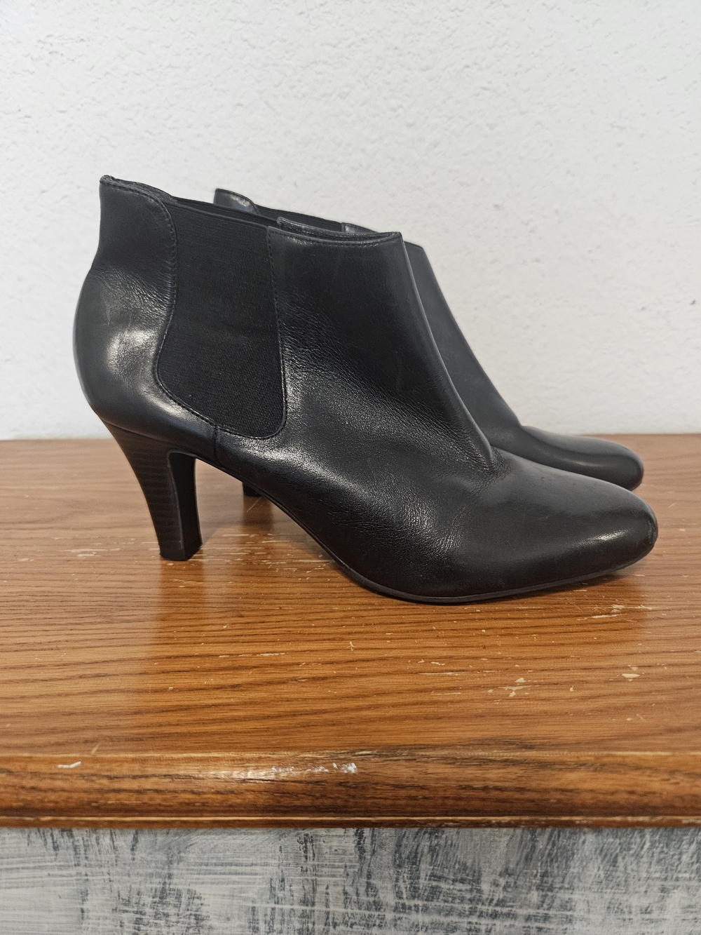 Alex Marie Black Leather Ankle Booties with Elastic Side Panels